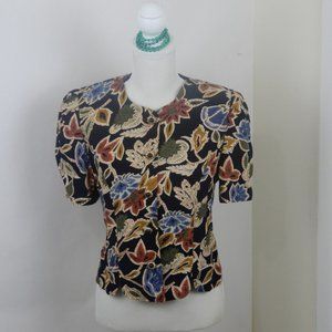 Peri Petites Women's Button Front Shirt Size 8 Black Blue Sleeve Shirt (SS062)